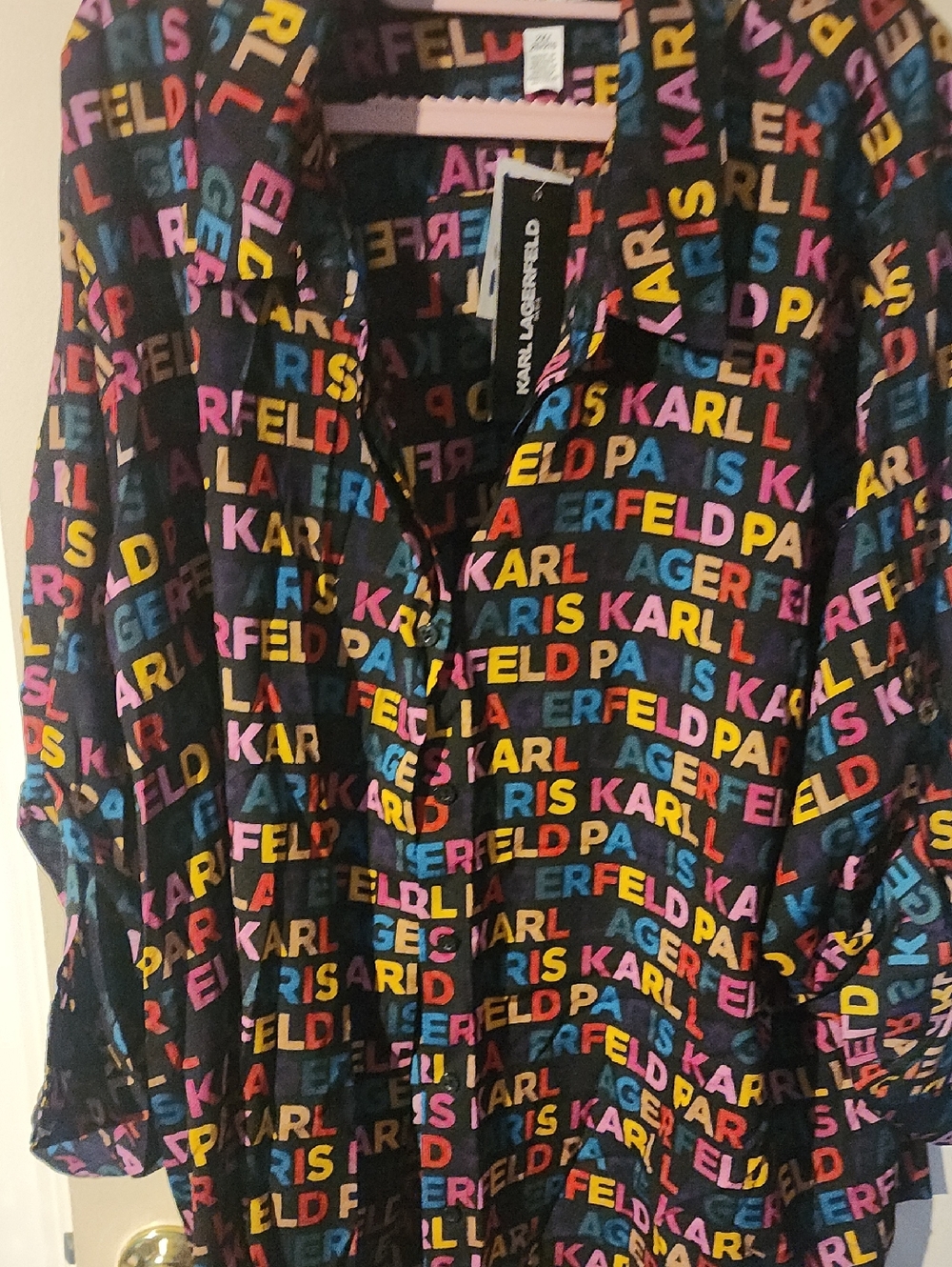 Karl Lagerfeld Black Multicolor Allover Logo Blouse